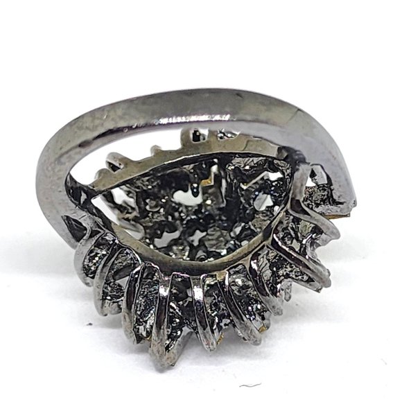 Baguette and Round White Rhinestone Dome Dressy Gunmetal Gray Cocktail Ring SZ 5 - Picture 12 of 13